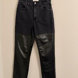 Abercrombie & Fitch Denim/ Faux Leather Jeans Size25 90’s Straight UtraHigh Rise